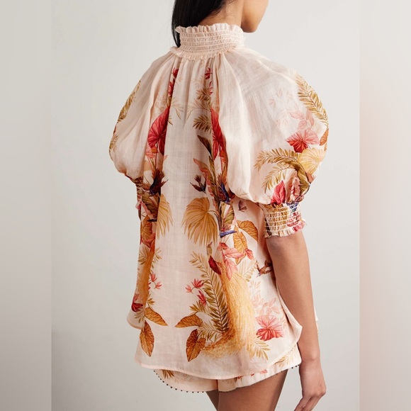 $595 ZIMMERMANN
embellished shirred floral-print ramie blouse size 2/us8 - Picture 4 of 10